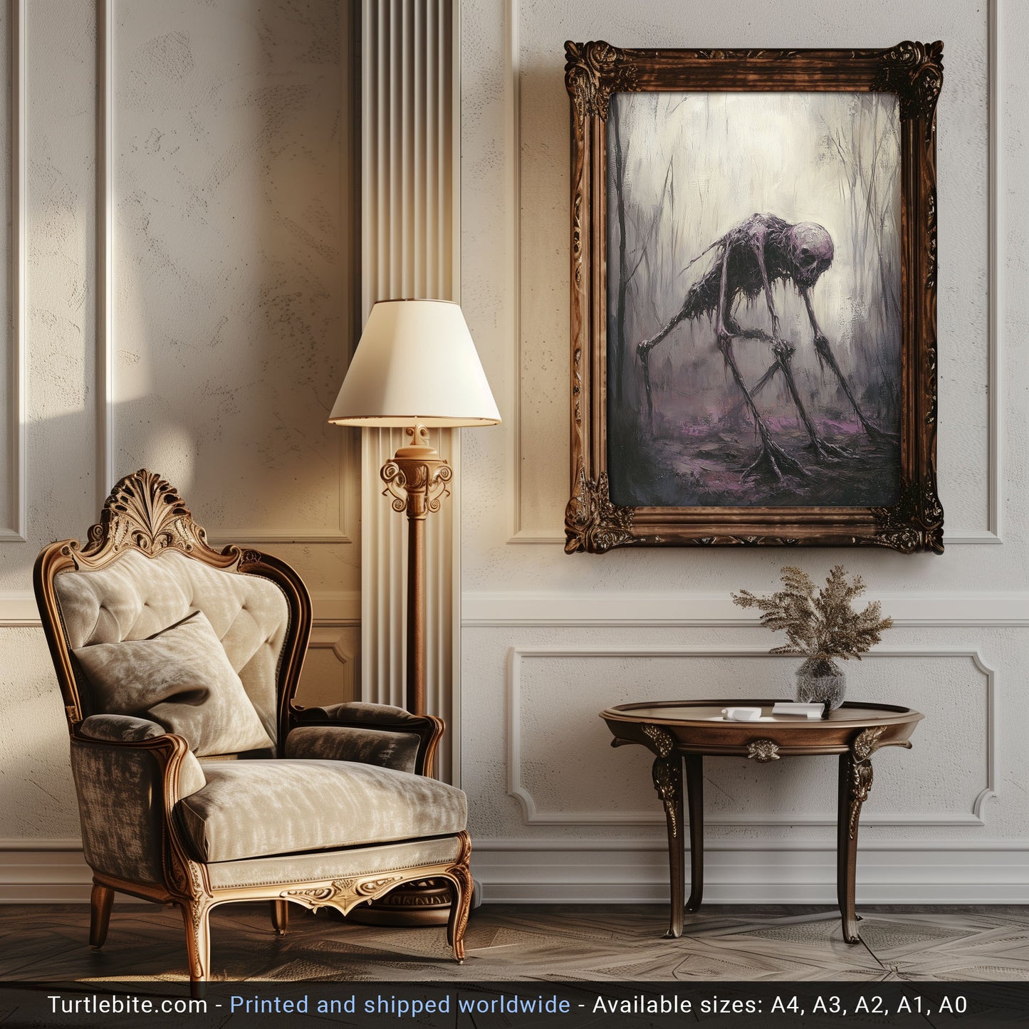 Broken Creature in Misty Forest Poster, Nightmare Painting, Horror Poster, Gothic Wall Art