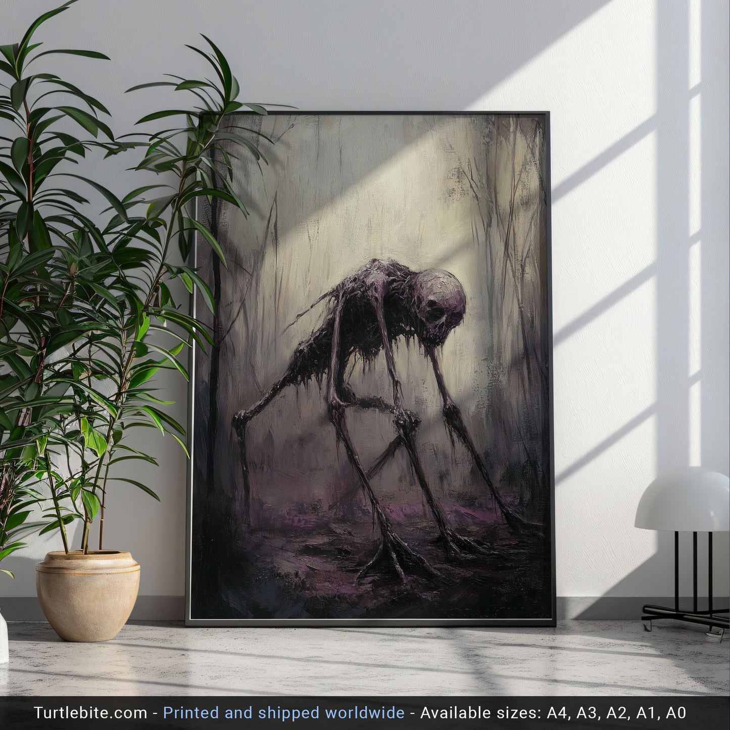 Broken Creature in Misty Forest Poster, Nightmare Painting, Horror Poster, Gothic Wall Art