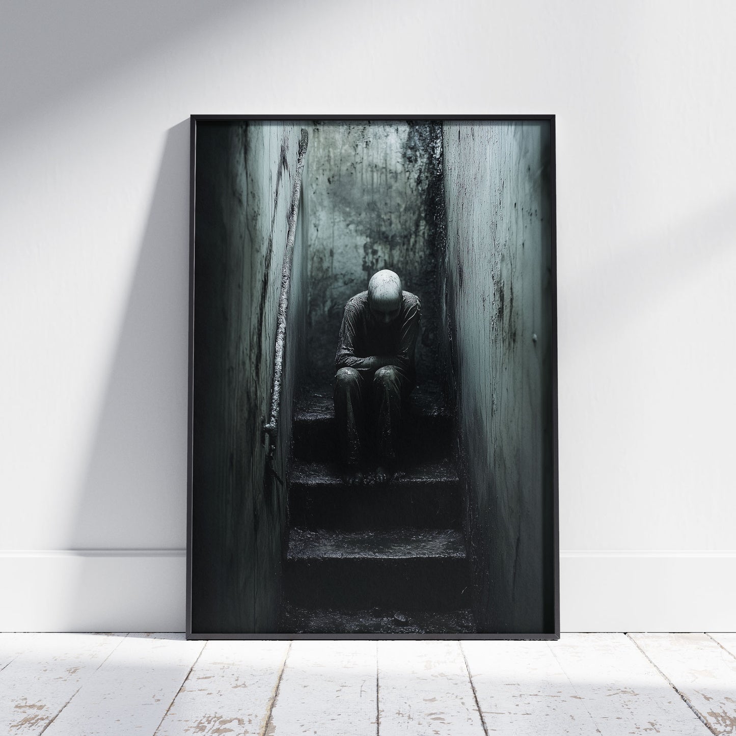 Left alone in the Basement Poster, Horror Wall Art, Moody Macabre Claustrophobic Print