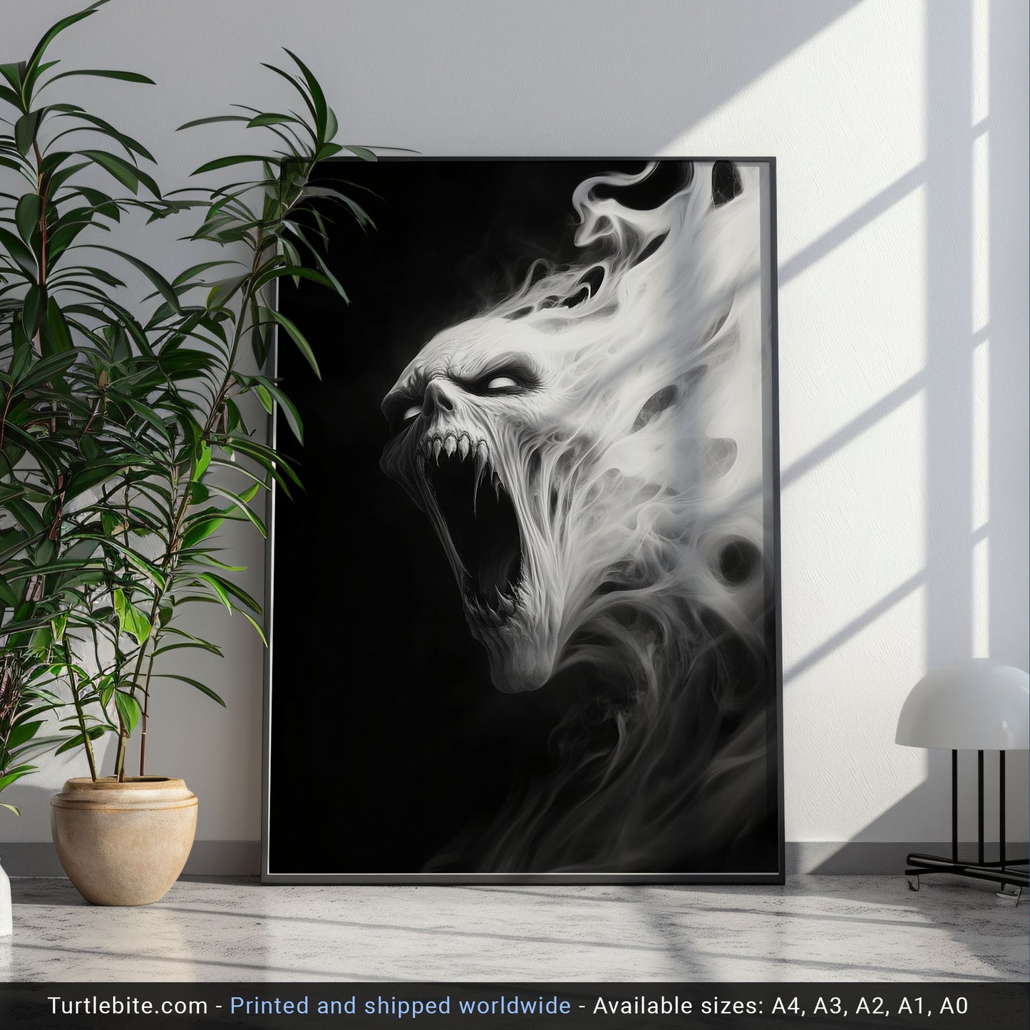 Black and White Poster of a Ghost, Scary Pictures, Horror Artwork, Mysterious Creepy Creature, Gothic Picture