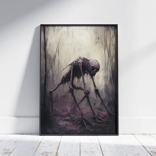 Broken Creature in Misty Forest Poster, Nightmare Painting, Horror Poster, Gothic Wall Art