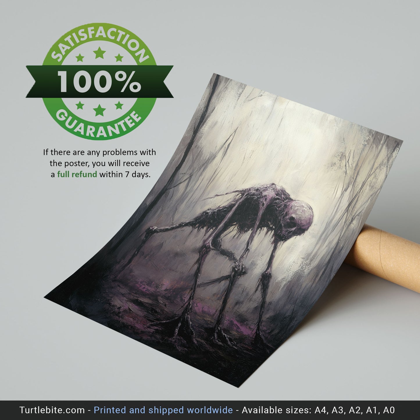 Broken Creature in Misty Forest Poster, Nightmare Painting, Horror Poster, Gothic Wall Art