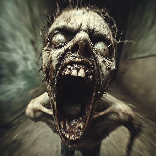 Terrifying Zombie Screaming in Haunted Corridor, Horror Art Print for Halloween Decor, Scary Wall Art