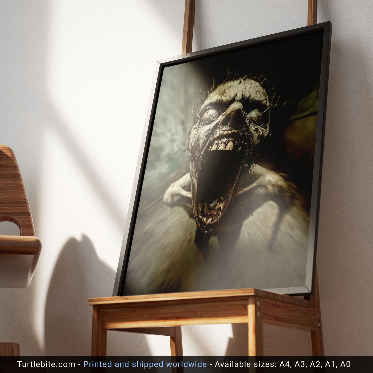 Terrifying Zombie Screaming in Haunted Corridor, Horror Art Print for Halloween Decor, Scary Wall Art