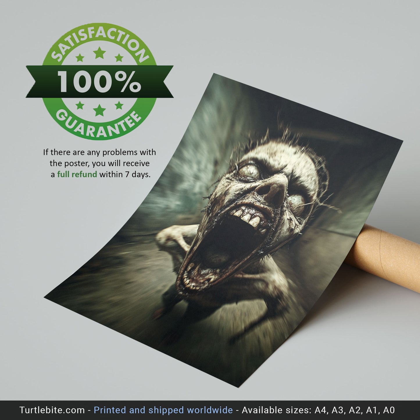 Terrifying Zombie Screaming in Haunted Corridor, Horror Art Print for Halloween Decor, Scary Wall Art