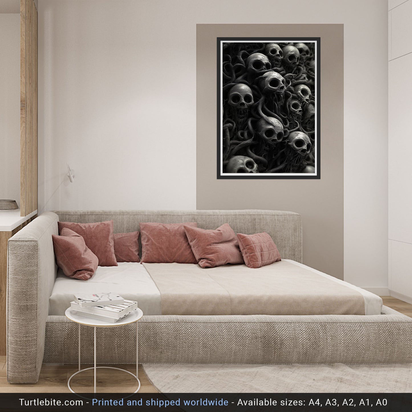 Skull Wall Art – Twisted Gothic Horror Print Featuring Surreal Skulls and Tentacles, Macabre Decor for Dark Art Enthusiasts