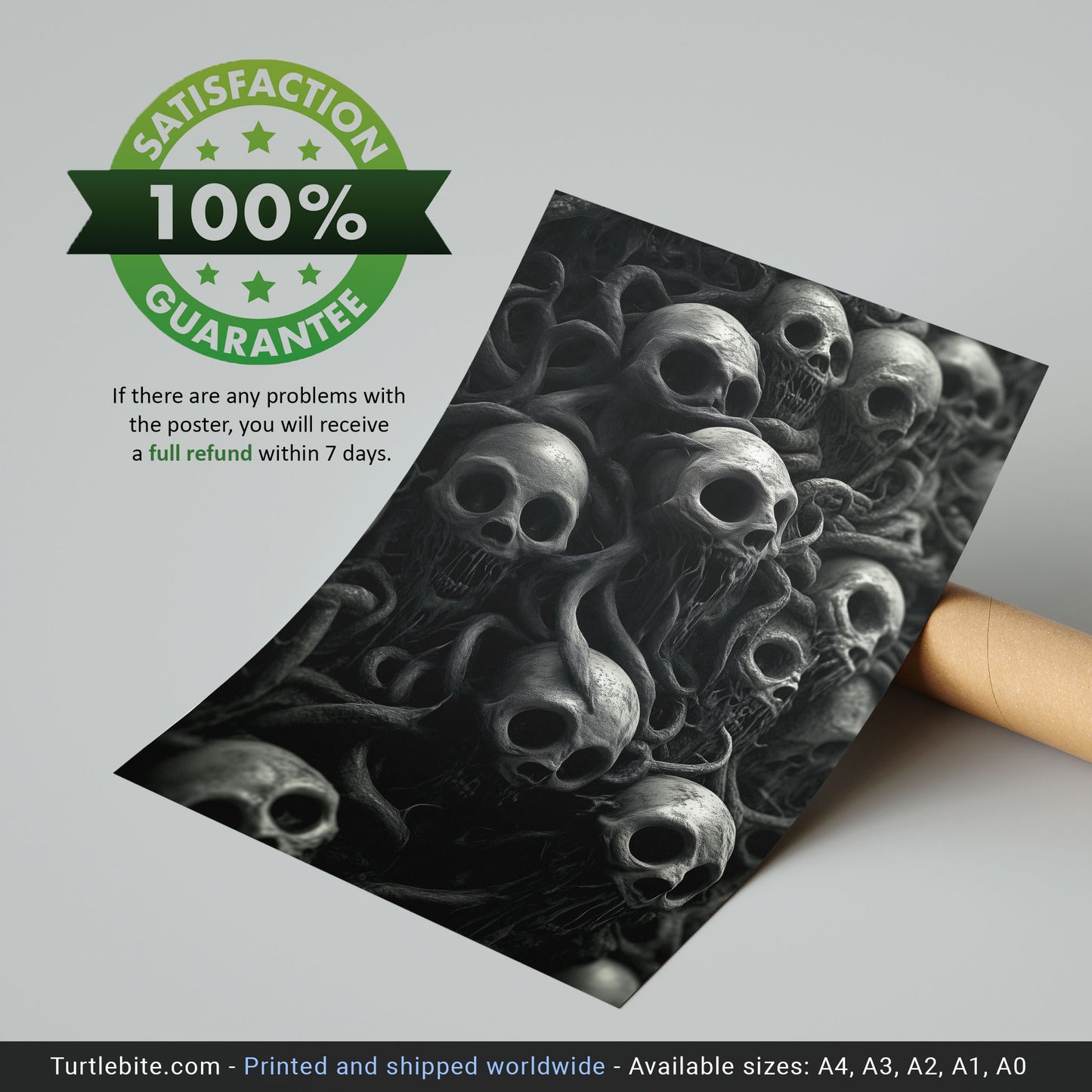 Skull Wall Art – Twisted Gothic Horror Print Featuring Surreal Skulls and Tentacles, Macabre Decor for Dark Art Enthusiasts