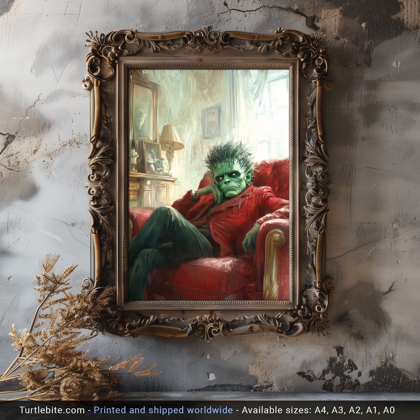Frankenstein Art Print: Moody Monster in Repose, Gothic Home Decor, Dark Academia Wall Art, Classic Horror Portrait, Psychiatrist Session
