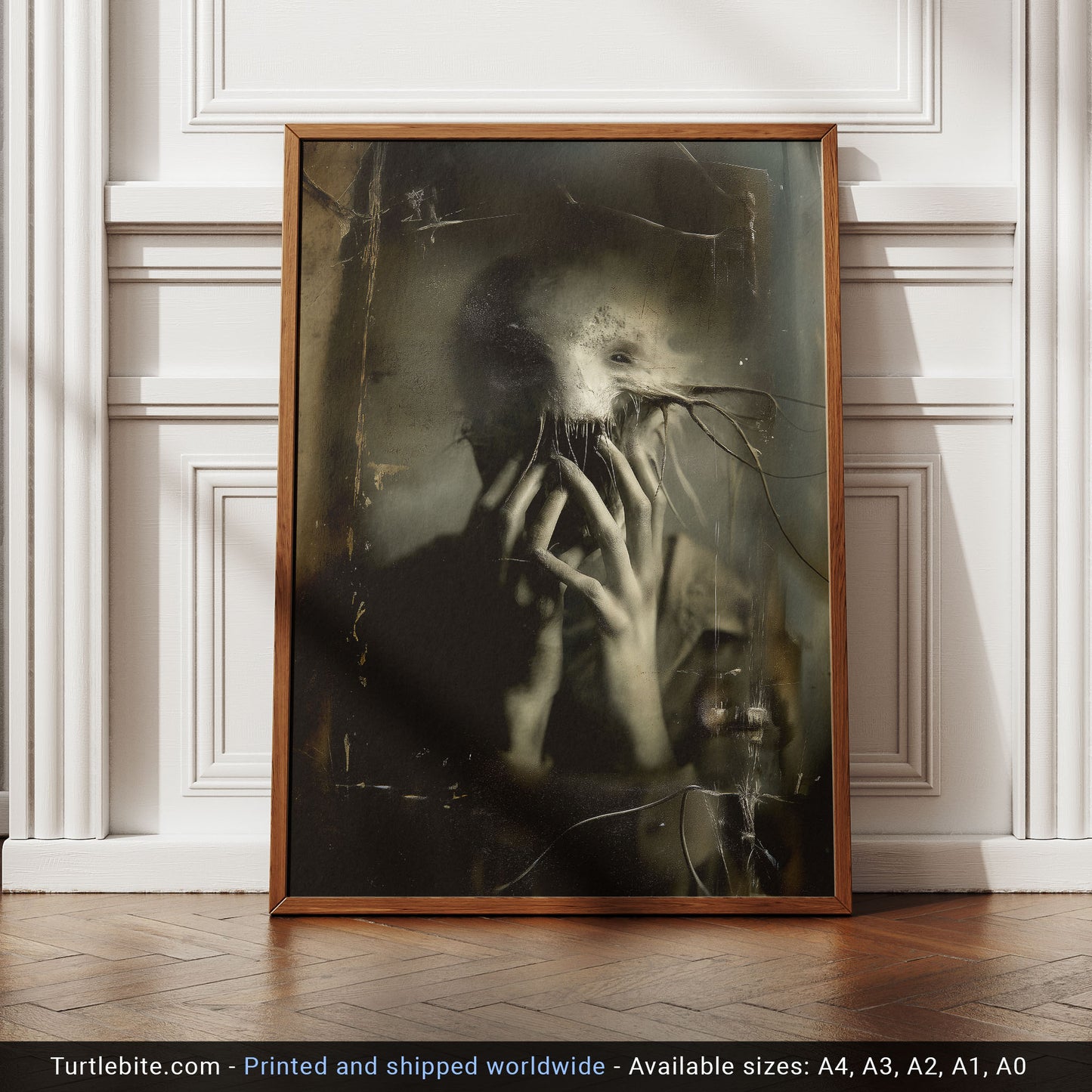 Horror wall art poster featuring nightmare-like ethereal being, gothic decor for dark art collectors