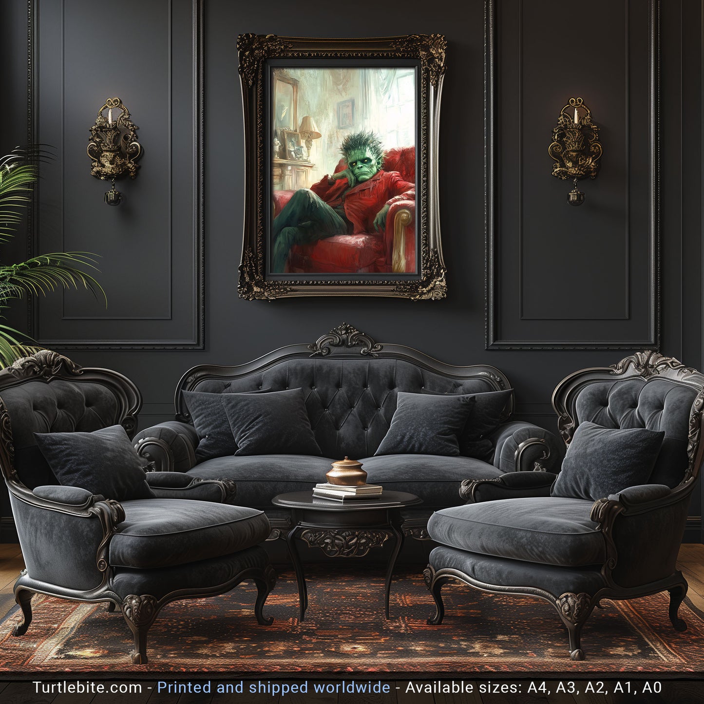 Frankenstein Art Print: Moody Monster in Repose, Gothic Home Decor, Dark Academia Wall Art, Classic Horror Portrait, Psychiatrist Session