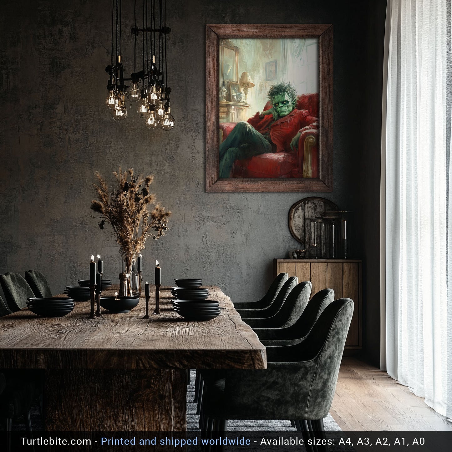 Frankenstein Art Print: Moody Monster in Repose, Gothic Home Decor, Dark Academia Wall Art, Classic Horror Portrait, Psychiatrist Session