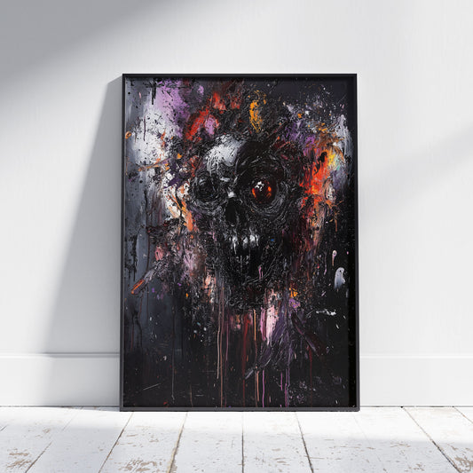 Dark Abstract Gritty Skull Oil Painting Poster | Whimsical Dark Aesthetic Wall Art for Living Room