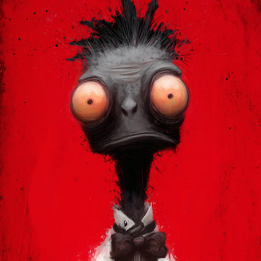 Gothic Ostrich Art Print - Surreal Dark Bird Wall Decor