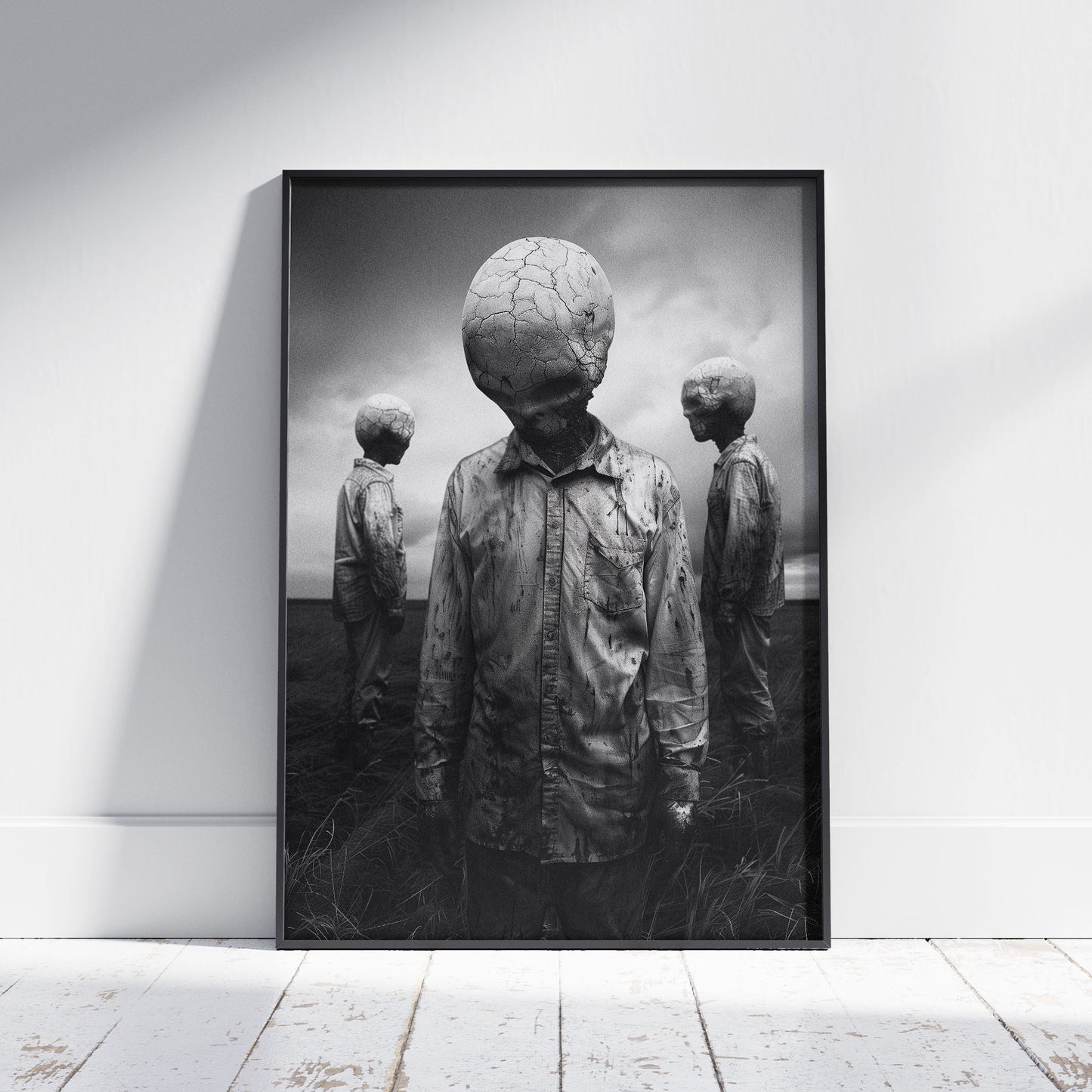 Creepy Brittle Heads Poster - Vintage Gothic Wall Art - Haunting Black and White Photography