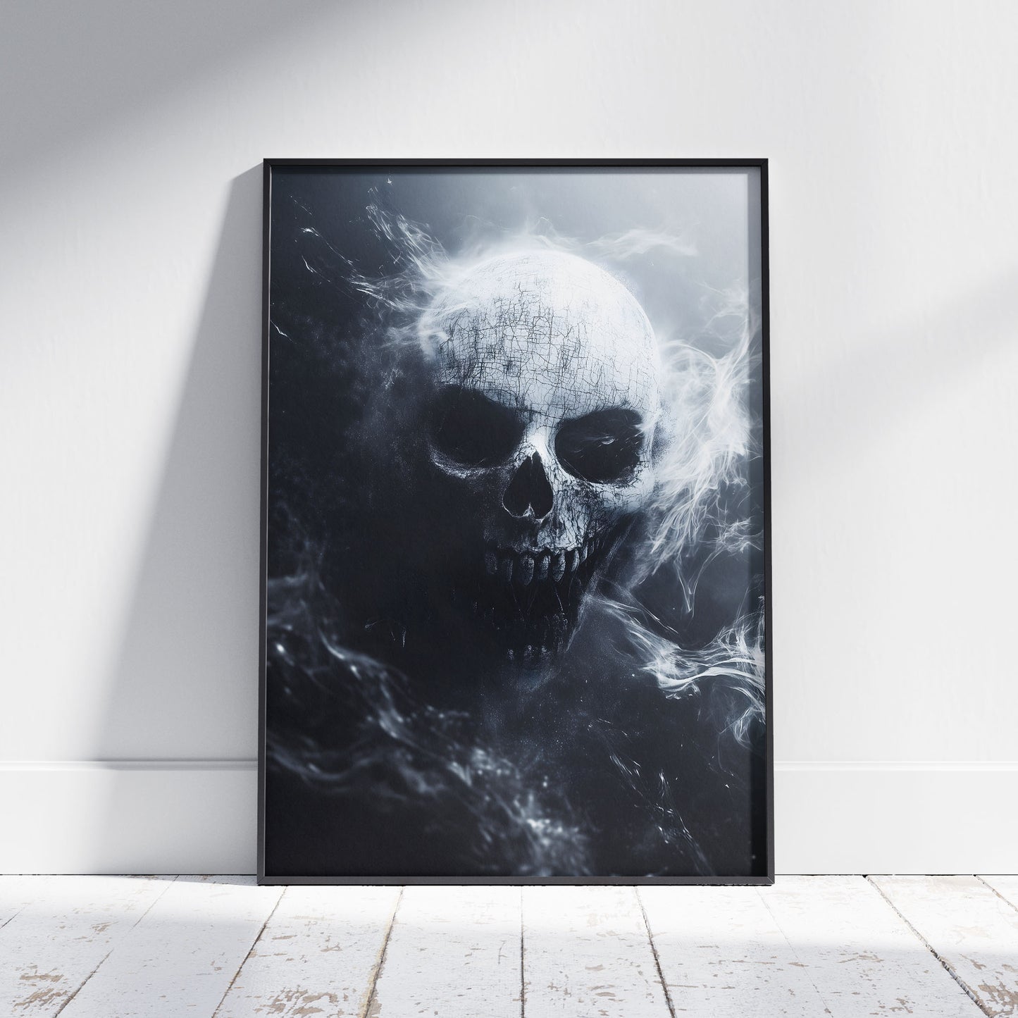 White Smoky Brittle Skull Poster | Dark Academia Horror Poster Print | Moody Wall Art