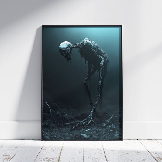 Deep Sea Skeleton Creature Dark Art Poster Print | Haunted Art Horror