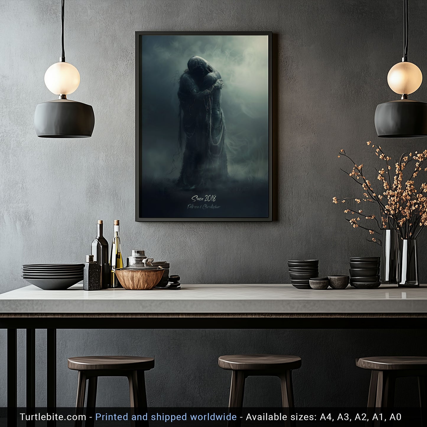 Personalizable Dark Eternal Love Poster, Romantic Moody Art Print for Occasions like Weddings and Anniversaries