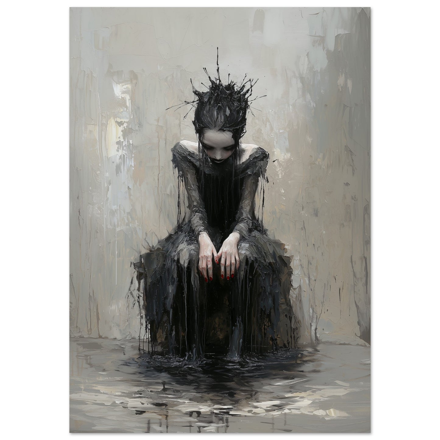 Macabre gothic wall art poster mockup shown framed on gray wall