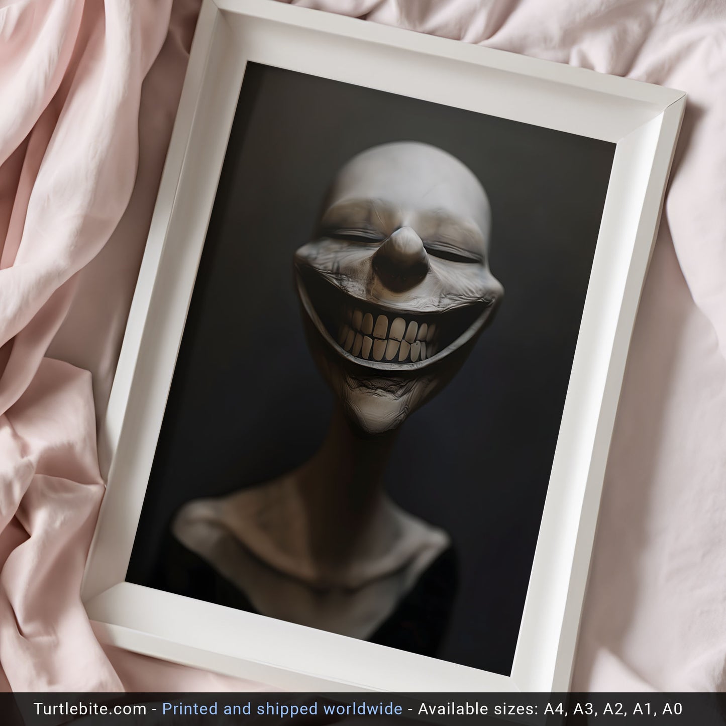 Bizarre Grinning White Head Poster - Moody Vibes Wall Art - Dark Witchy Gift Print