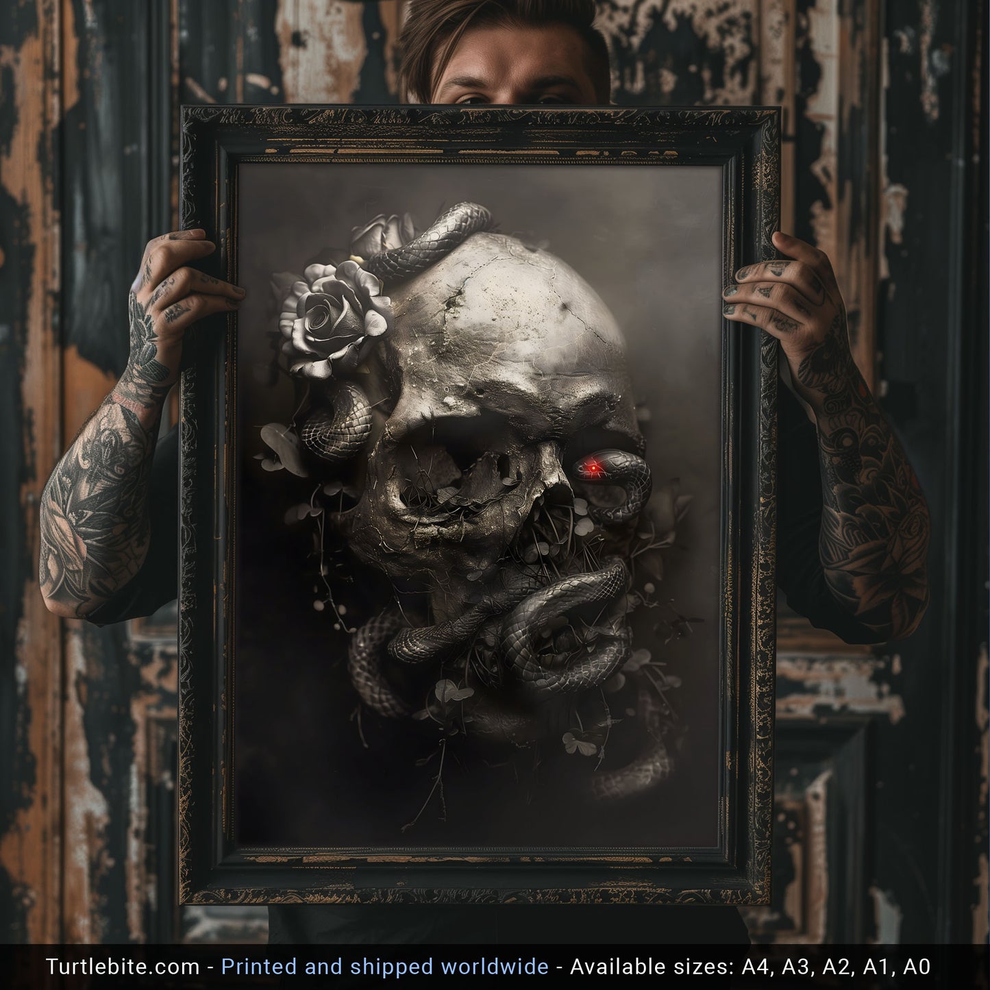 Black Snake and Skull Poster - Macabre Dark Art Print