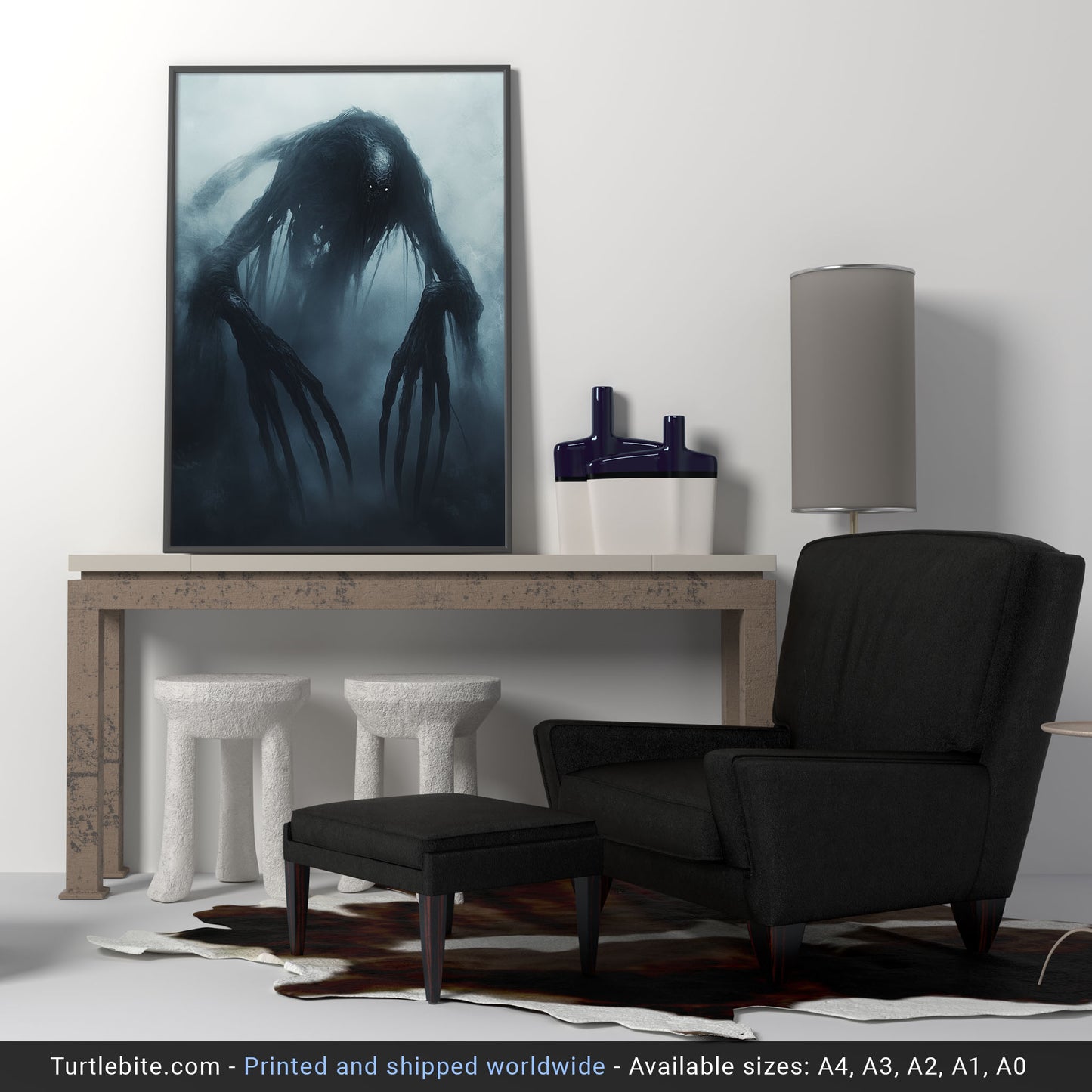 Black Uncanny Monster Poster, Goth Wall Art, Witchy Spooky Vibes Print