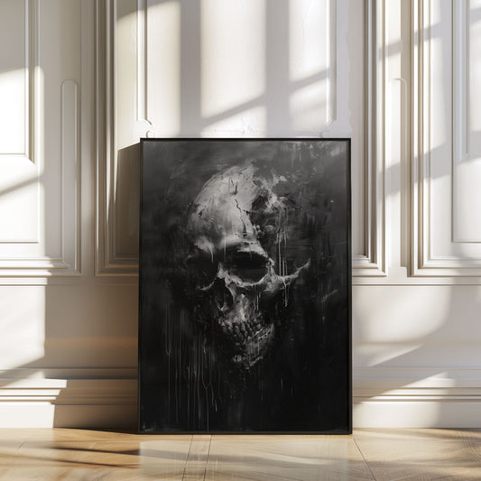 Black and White Skull Painting - Gothic Dark Aesthetic Wall Art