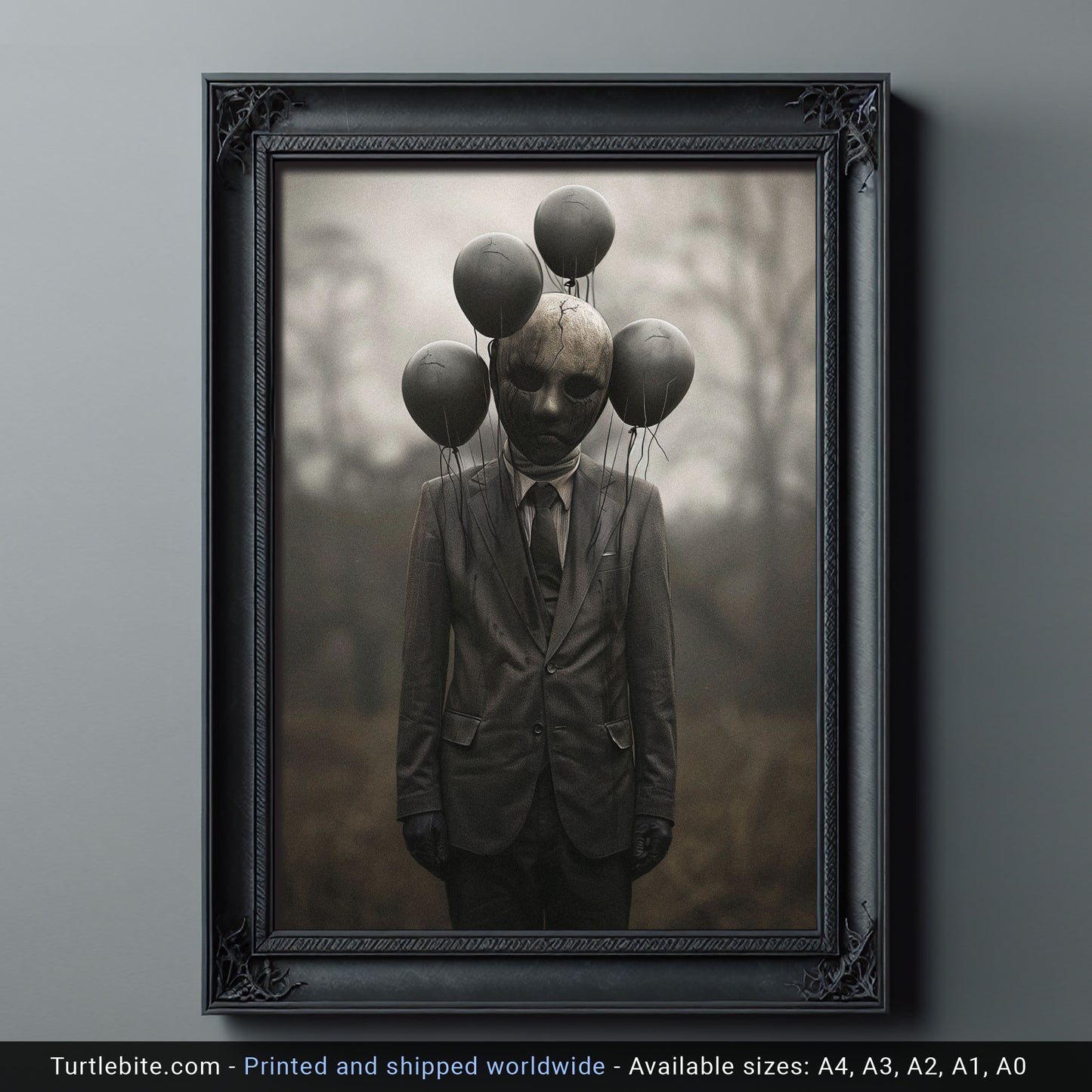 Creepy Balloon Man Poster - Gothic Wall Art Decor - Dark Fine Art Print - Ghost Poster