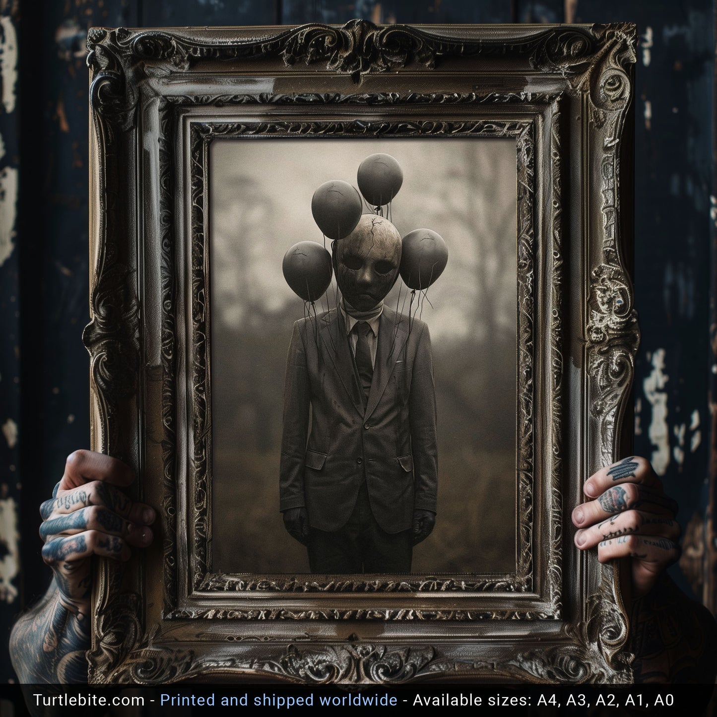 Creepy Balloon Man Poster - Gothic Wall Art Decor - Dark Fine Art Print - Ghost Poster