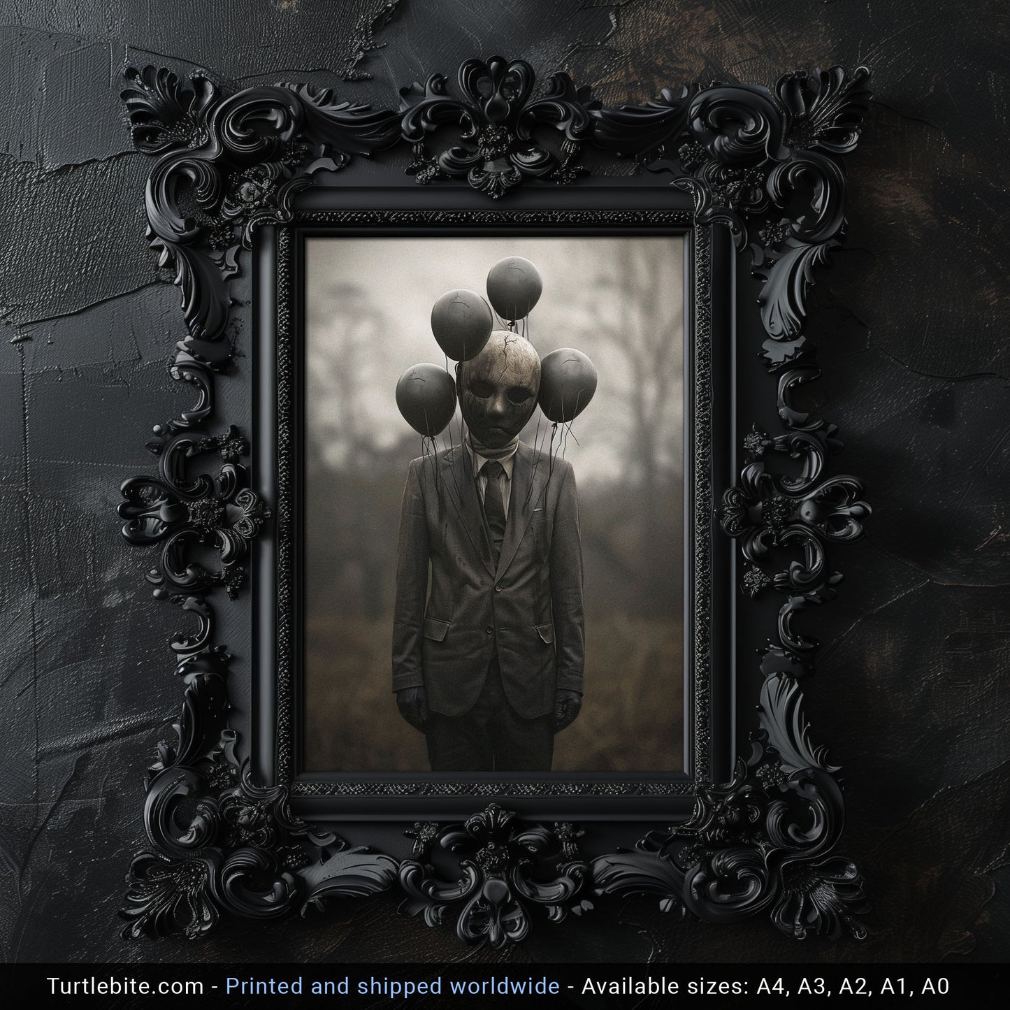 Creepy Balloon Man Poster - Gothic Wall Art Decor - Dark Fine Art Print - Ghost Poster