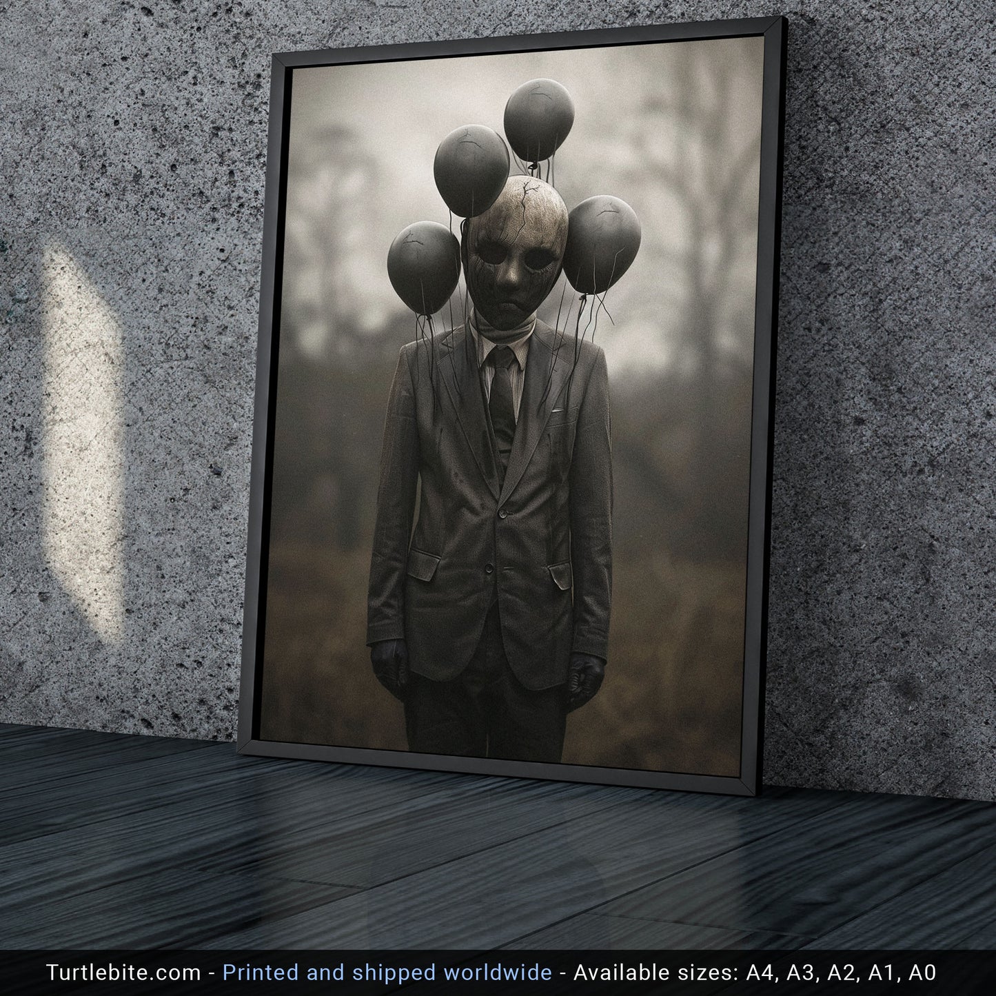 Creepy Balloon Man Poster - Gothic Wall Art Decor - Dark Fine Art Print - Ghost Poster