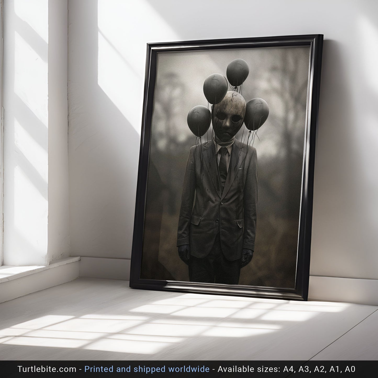 Creepy Balloon Man Poster - Gothic Wall Art Decor - Dark Fine Art Print - Ghost Poster