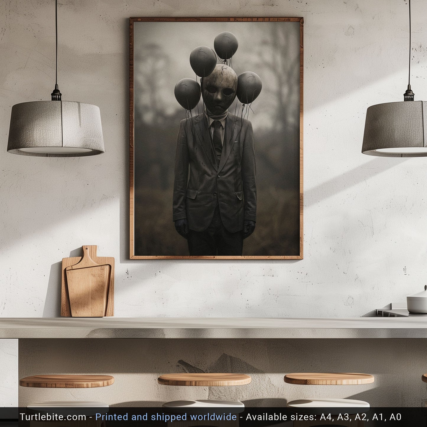 Creepy Balloon Man Poster - Gothic Wall Art Decor - Dark Fine Art Print - Ghost Poster