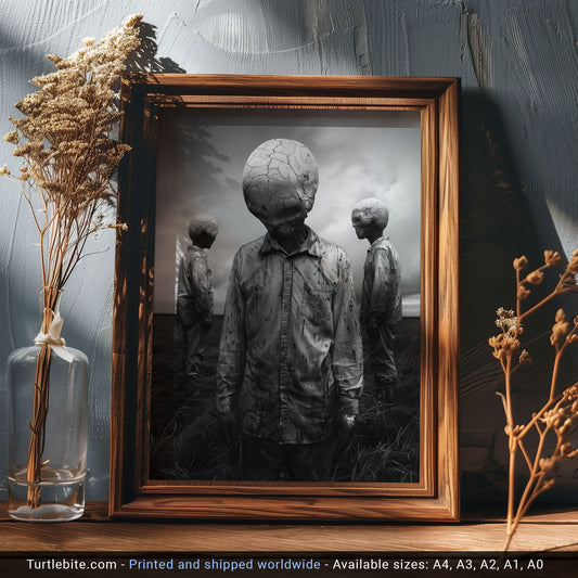 Creepy Brittle Heads Poster - Vintage Gothic Wall Art - Haunting Black and White Photography