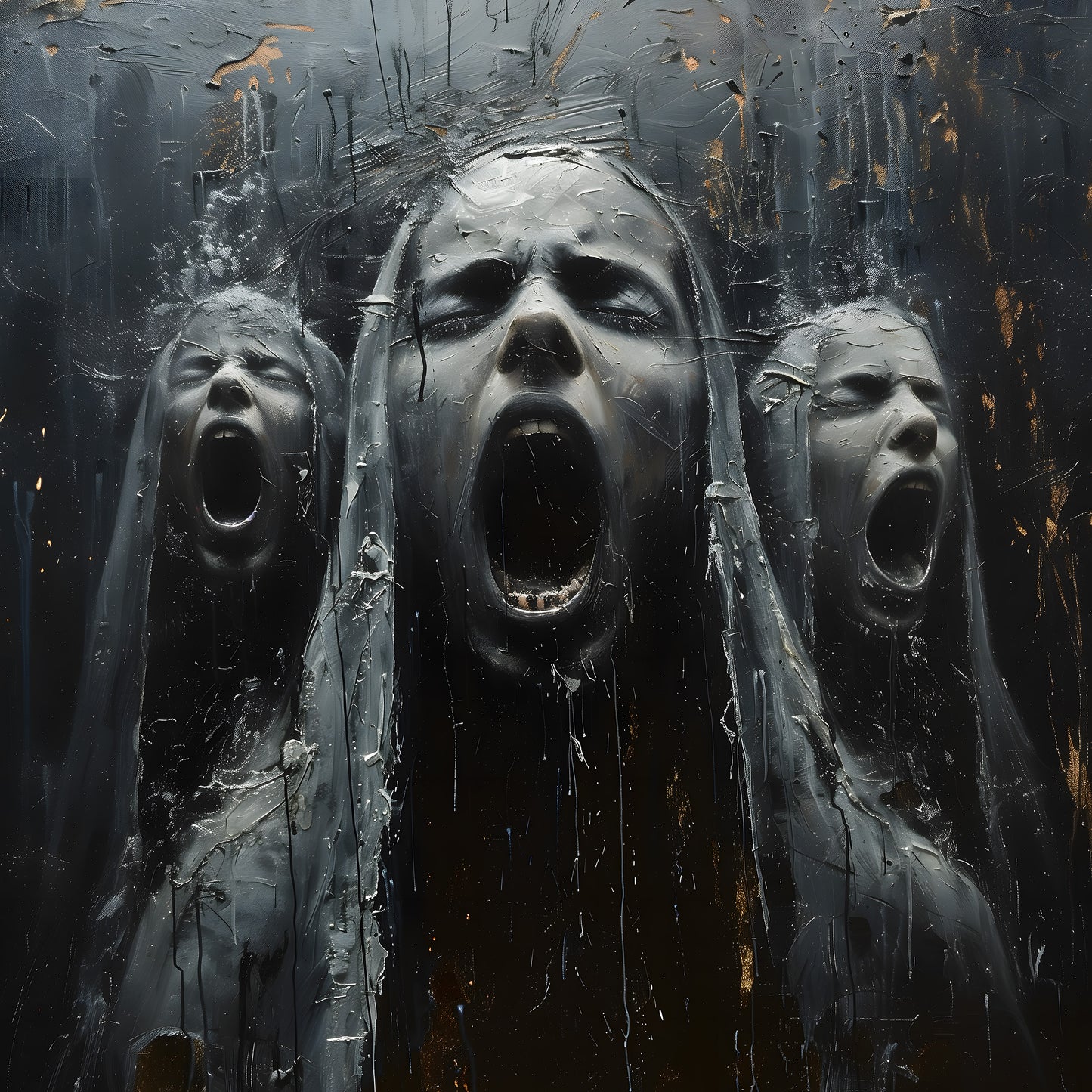 Creepy Screams from Hell Poster - Gothic Oil Painting Dark Art Print