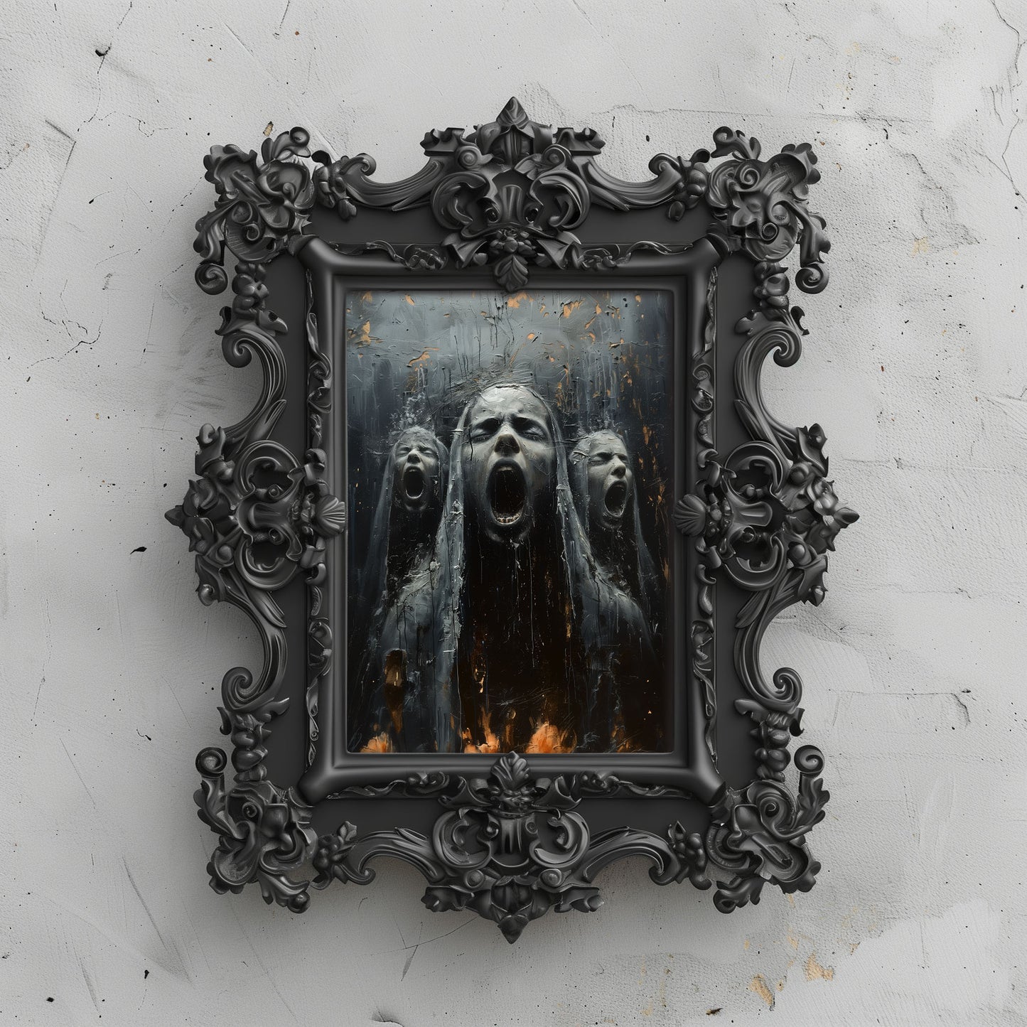 Creepy Screams from Hell Poster - Gothic Oil Painting Dark Art Print