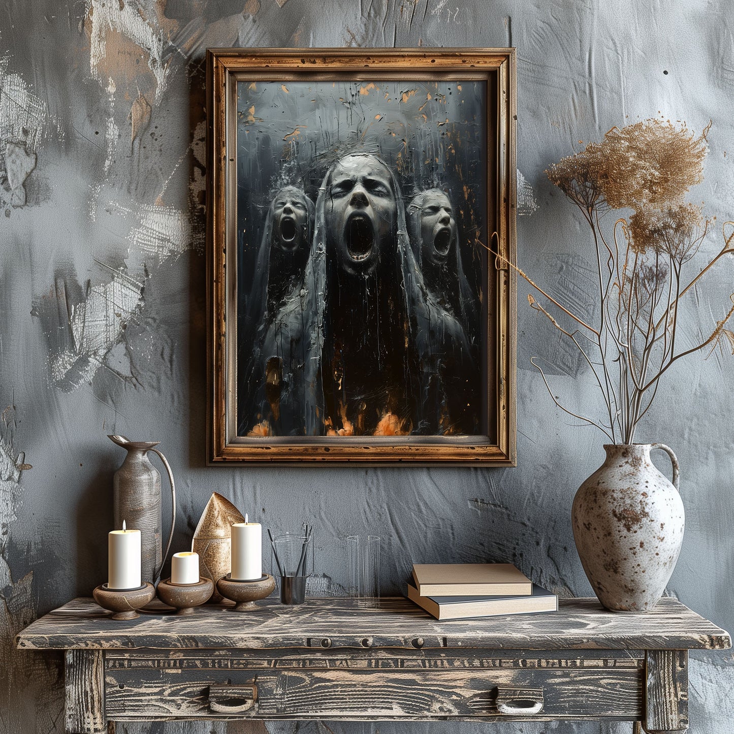 Creepy Screams from Hell Poster - Gothic Oil Painting Dark Art Print