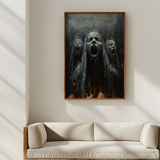 Creepy Screams from Hell Poster - Gothic Oil Painting Dark Art Print