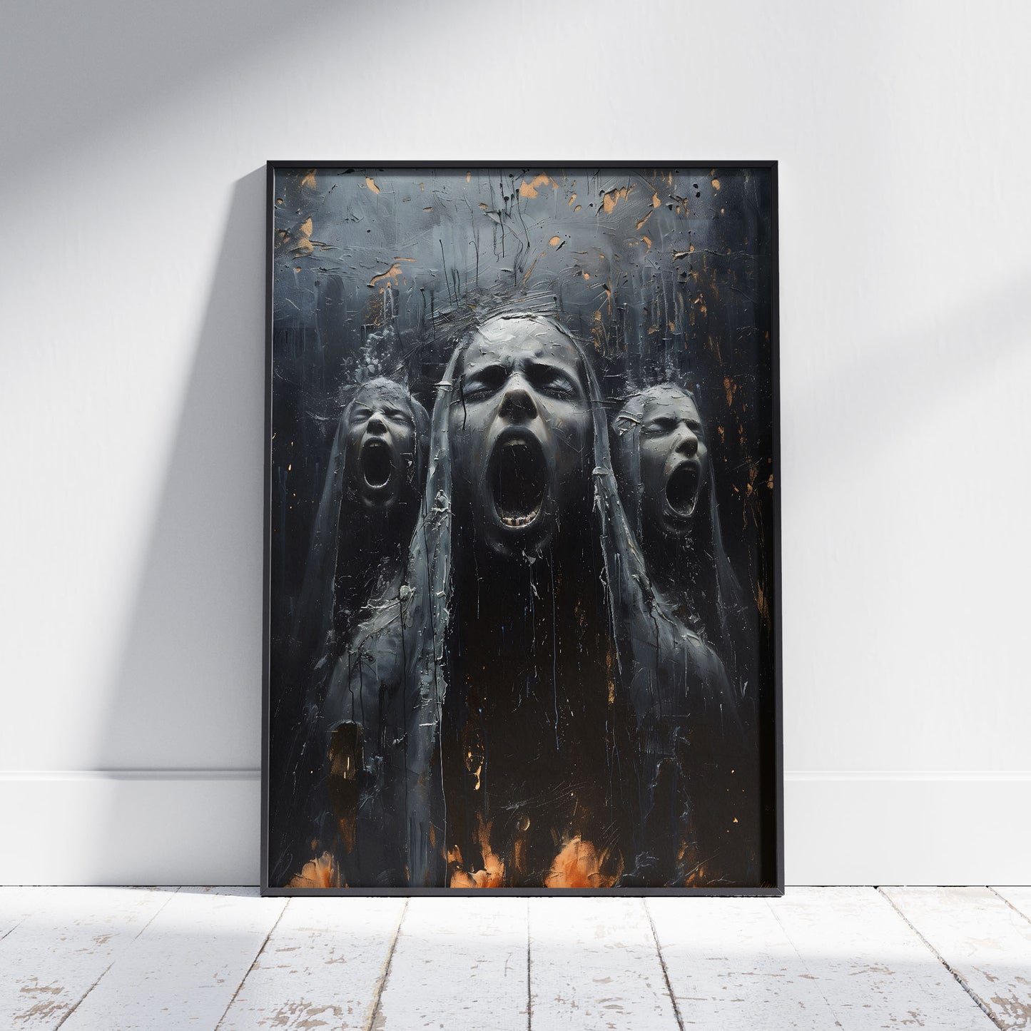 Creepy Screams from Hell Poster - Gothic Oil Painting Dark Art Print