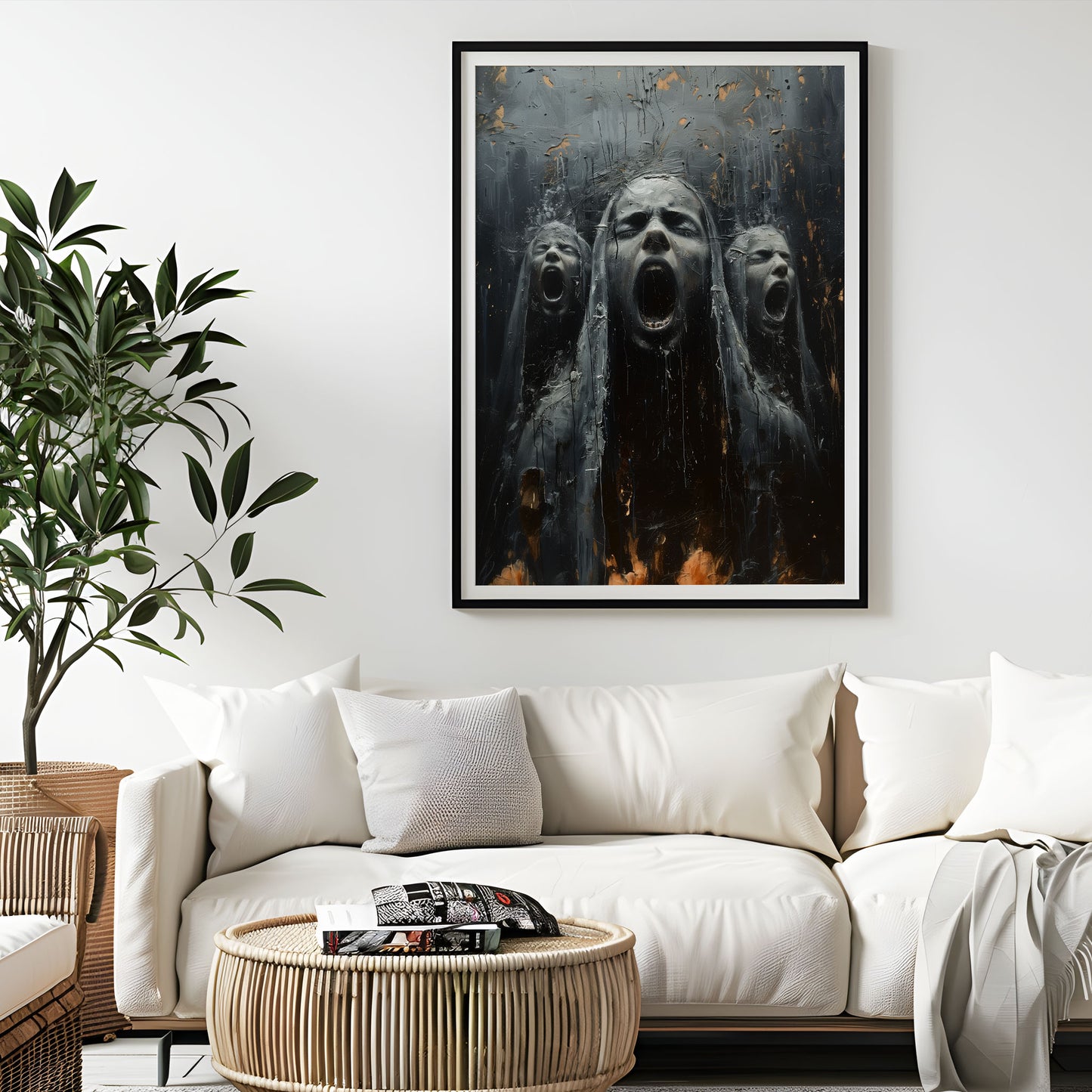 Creepy Screams from Hell Poster - Gothic Oil Painting Dark Art Print