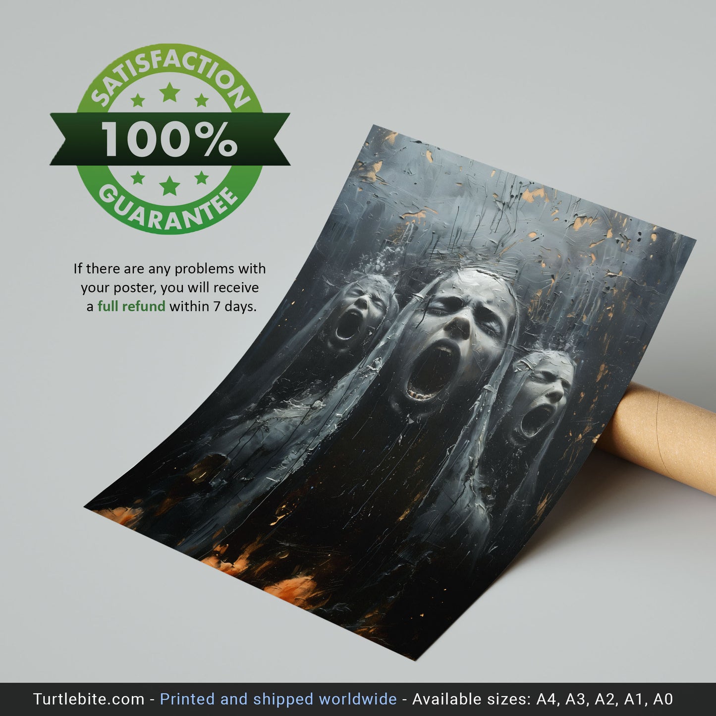 Creepy Screams from Hell Poster - Gothic Oil Painting Dark Art Print