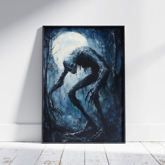 Creepy Humpbacked Monster in the Moonlight Poster Print | Whimsical Art Print | Mysterious Painting