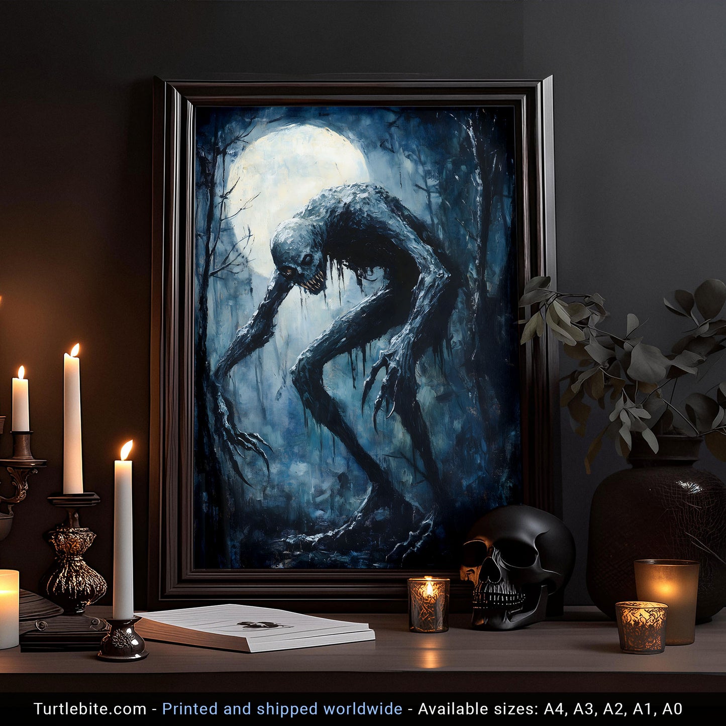 Creepy Humpbacked Monster in the Moonlight Poster Print | Whimsical Art Print | Mysterious Painting