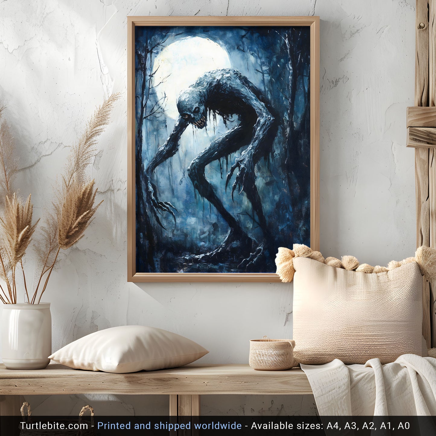 Creepy Humpbacked Monster in the Moonlight Poster Print | Whimsical Art Print | Mysterious Painting