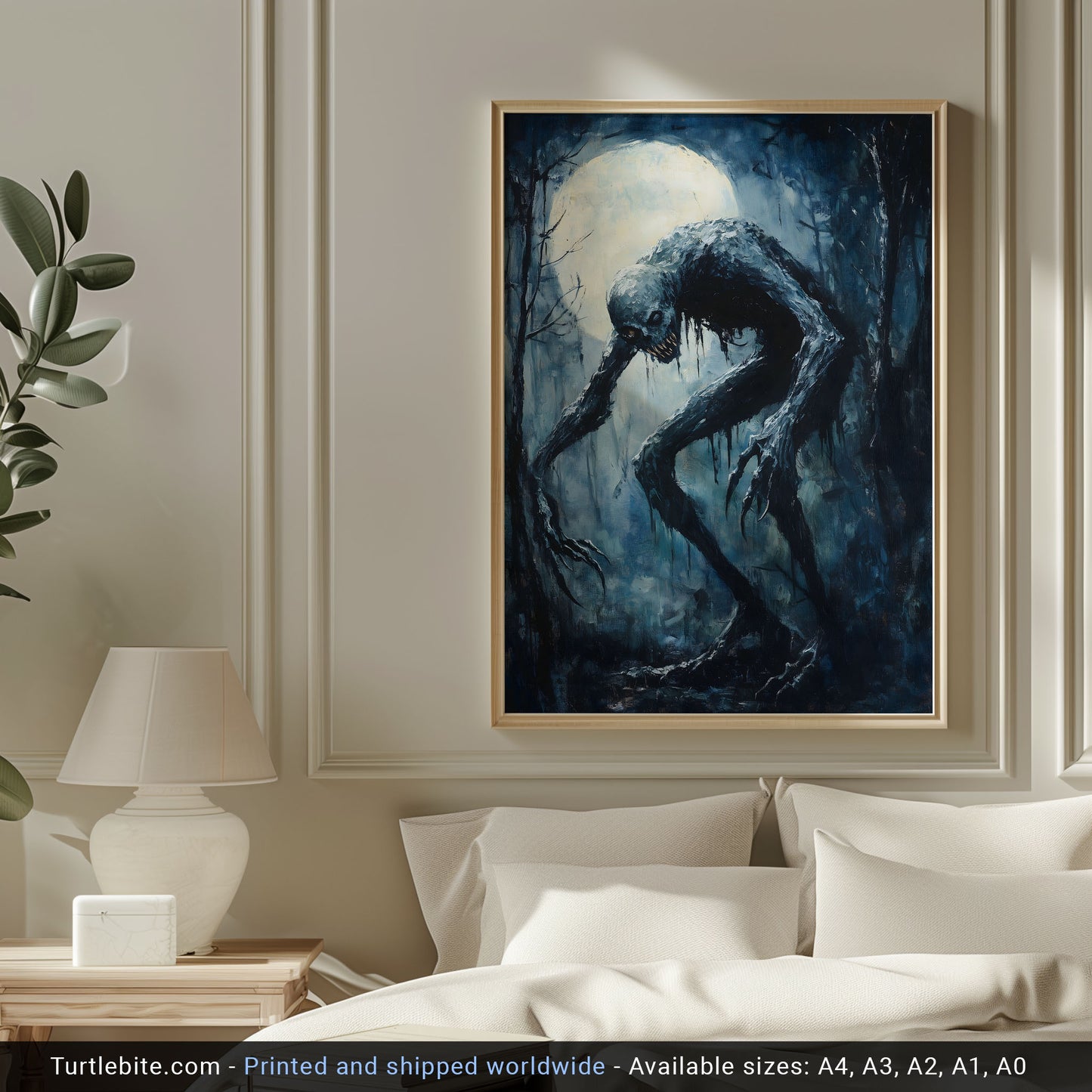 Creepy Humpbacked Monster in the Moonlight Poster Print | Whimsical Art Print | Mysterious Painting