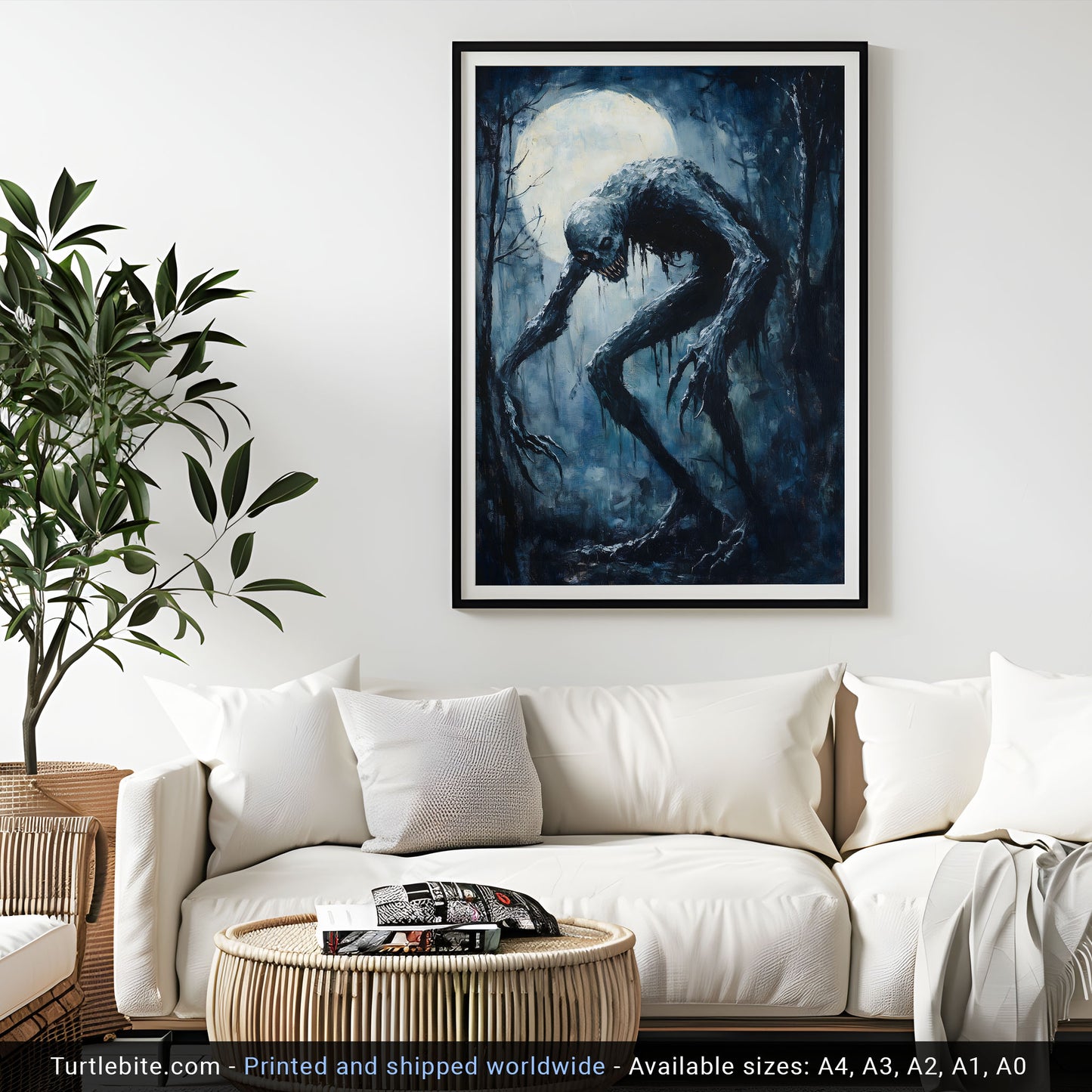 Creepy Humpbacked Monster in the Moonlight Poster Print | Whimsical Art Print | Mysterious Painting