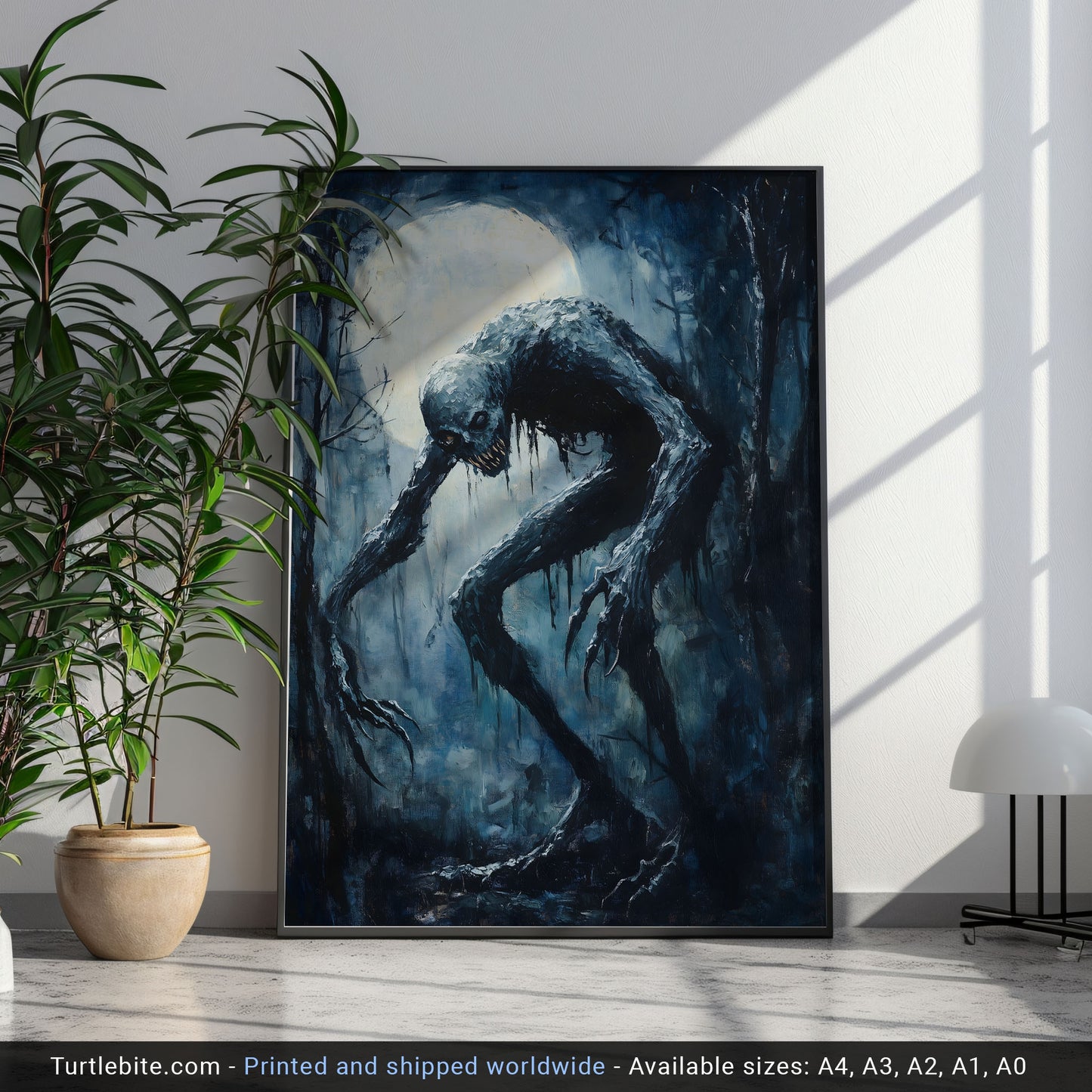 Creepy Humpbacked Monster in the Moonlight Poster Print | Whimsical Art Print | Mysterious Painting