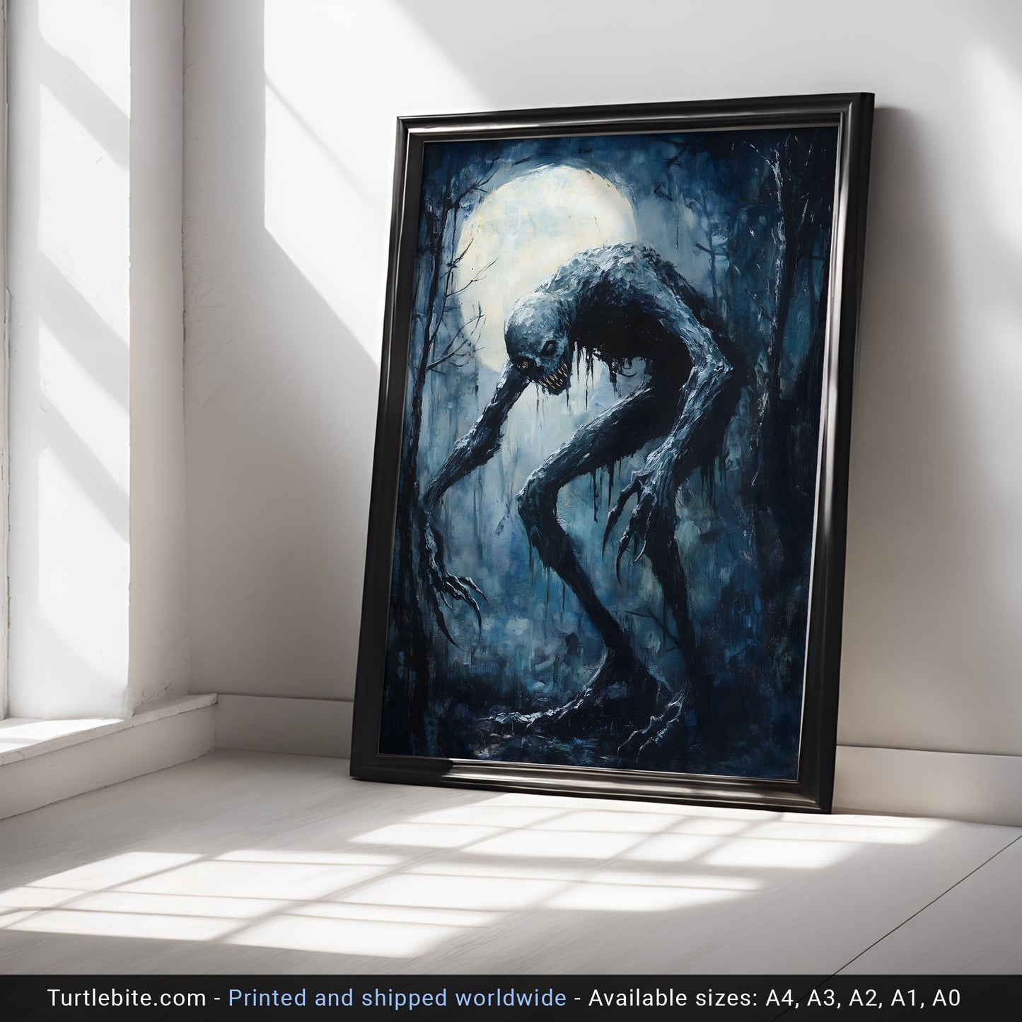 Creepy Humpbacked Monster in the Moonlight Poster Print | Whimsical Art Print | Mysterious Painting