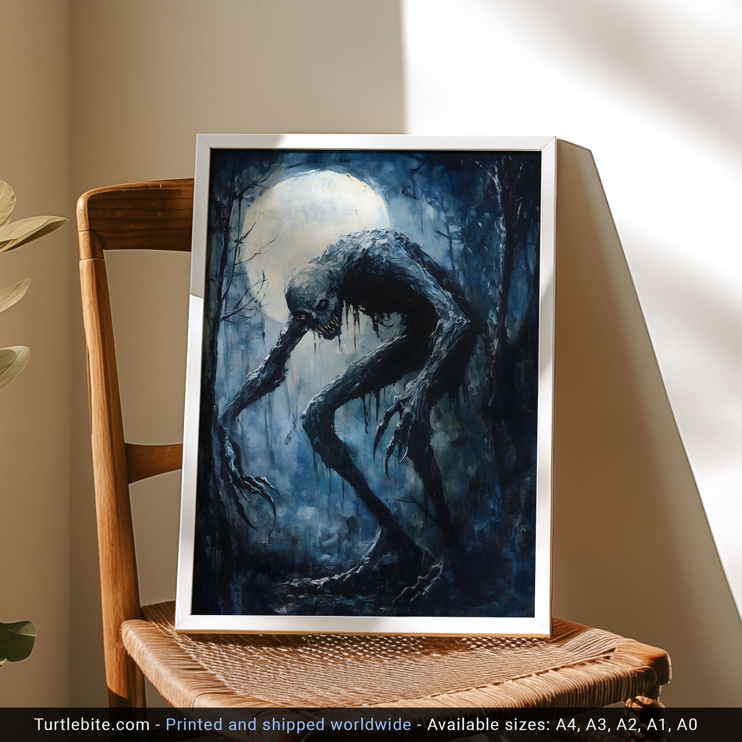 Creepy Humpbacked Monster in the Moonlight Poster Print | Whimsical Art Print | Mysterious Painting