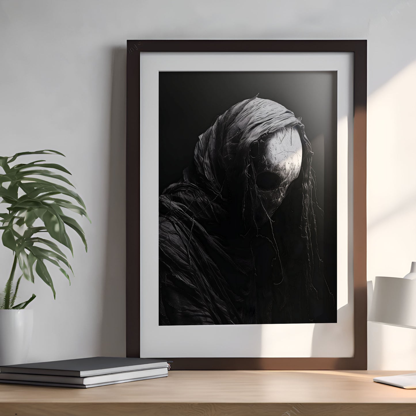 Creepy Masked Guy Art Print, Black and White Horror Poster