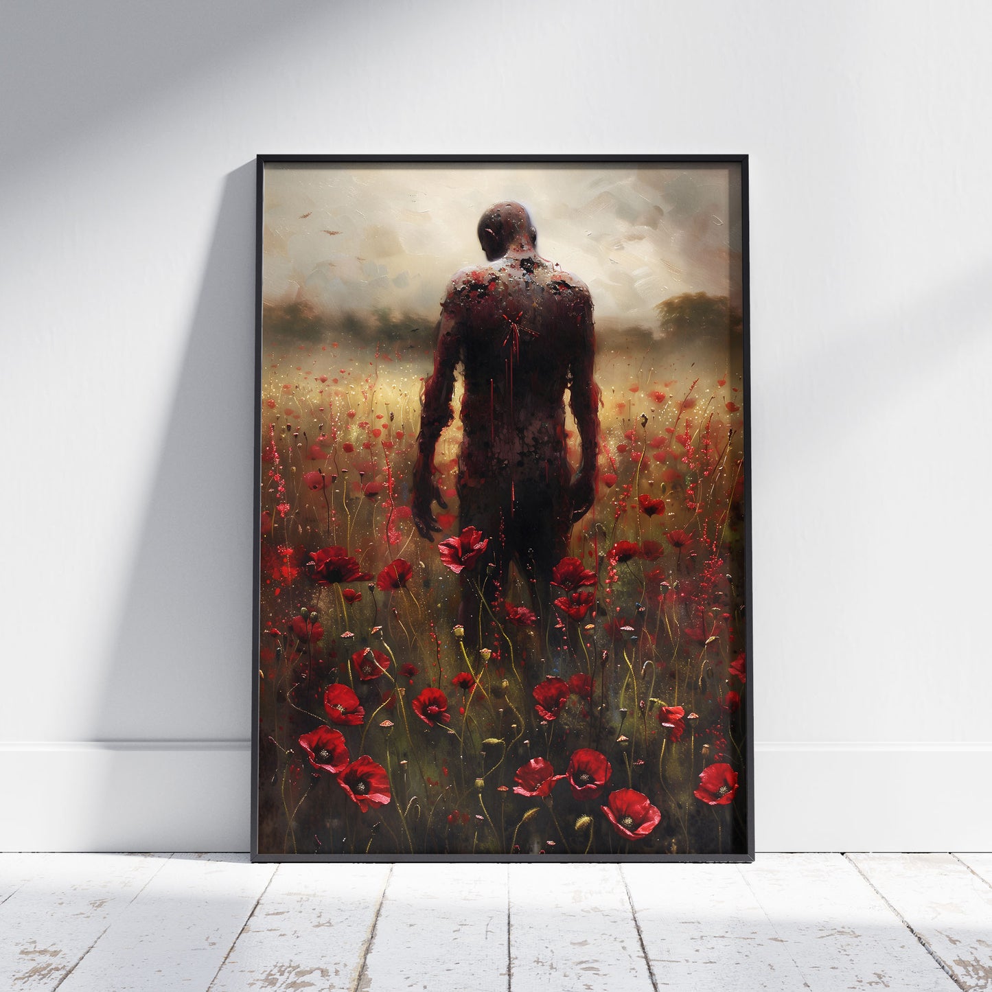 Creepy Pantomine in Flowers Painting - Melancholic Gothic Poster - Print Dark Fine Art